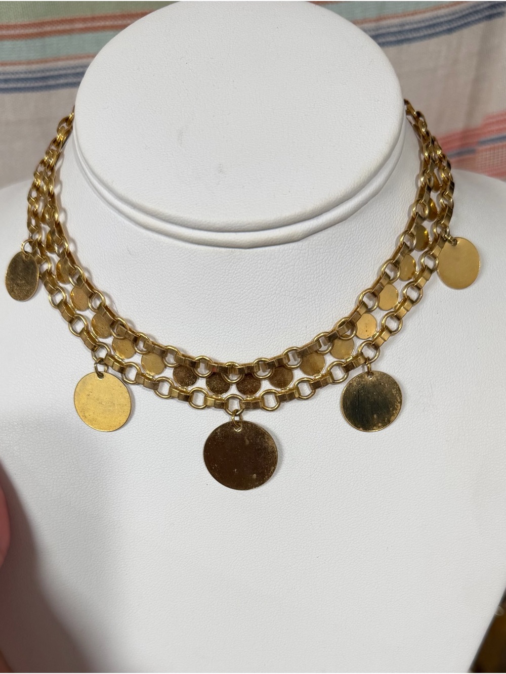 Gold-Tone Layered Disc Charm Necklace- 14-16”